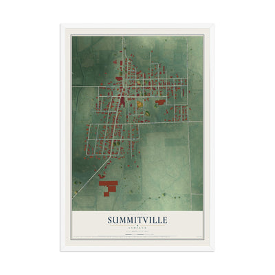 Map of Summitville, Indiana, 12 x 18 inch print in a white wood frame