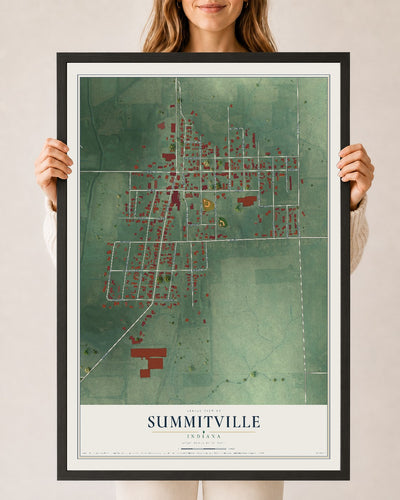 Map of Summitville, Indiana, 24 x 36 inch print in a black wood frame