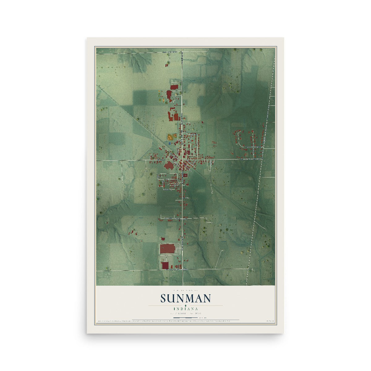 Map of Sunman, Indiana, 12 x 18 inch unframed archival matte print