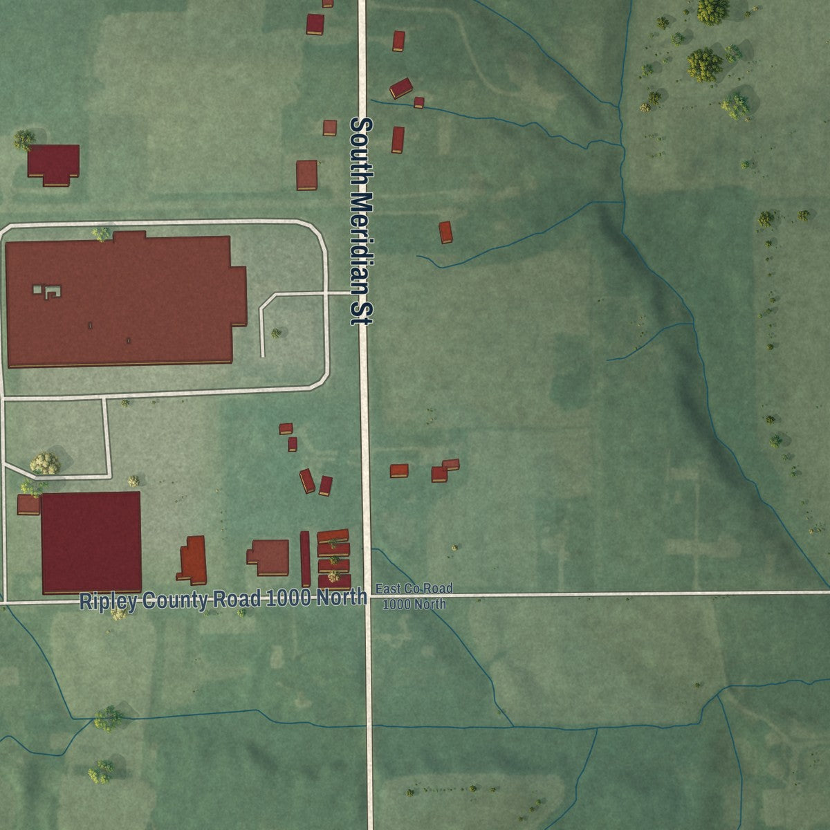 Second close-up of the map of Sunman, Indiana print showing more streets and buildings