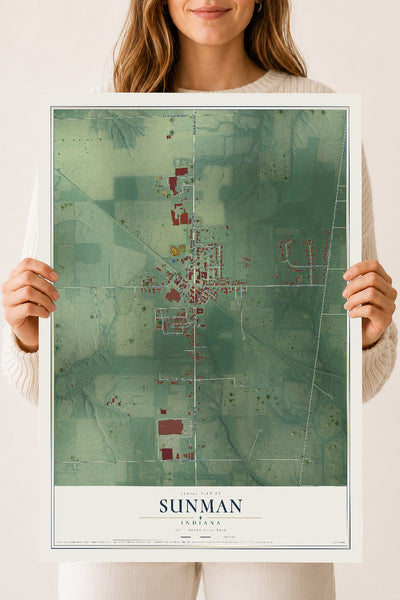 Map of Sunman, Indiana, 18 x 24 inch unframed archival matte print