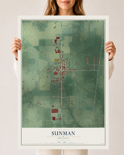 Map of Sunman, Indiana, 24 x 36 inch unframed archival matte print