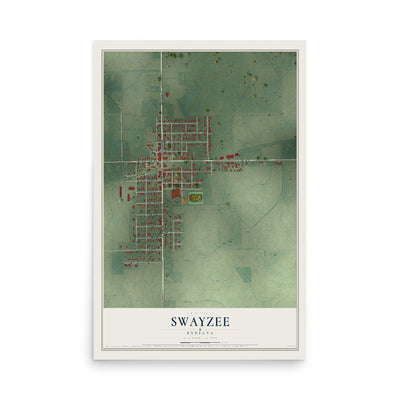 Map of Swayzee, Indiana, 12 x 18 inch unframed archival matte print