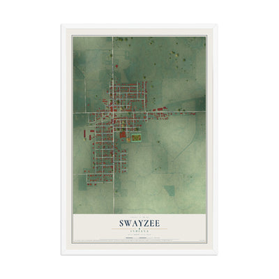Map of Swayzee, Indiana, 12 x 18 inch print in a white wood frame