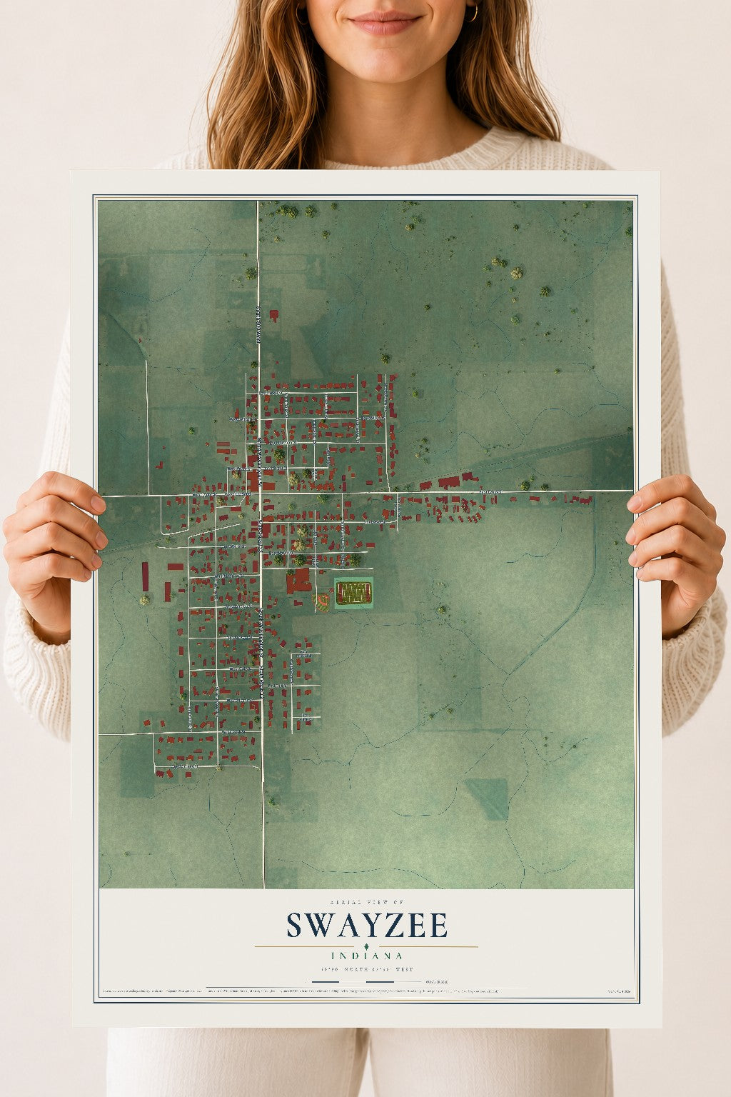 Map of Swayzee, Indiana, 18 x 24 inch unframed archival matte print