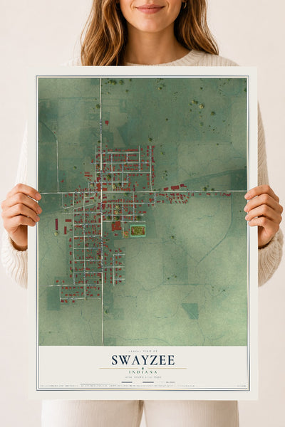Map of Swayzee, Indiana, 18 x 24 inch unframed archival matte print