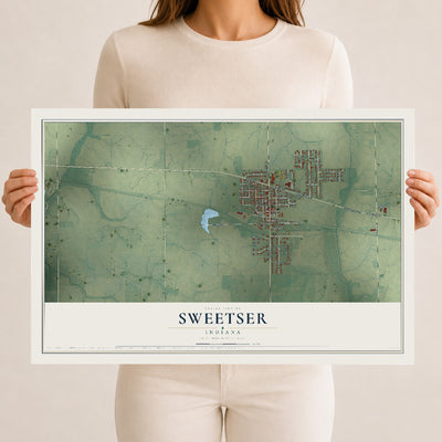 Map of Sweetser, Indiana, 12 x 18 inch unframed archival matte print