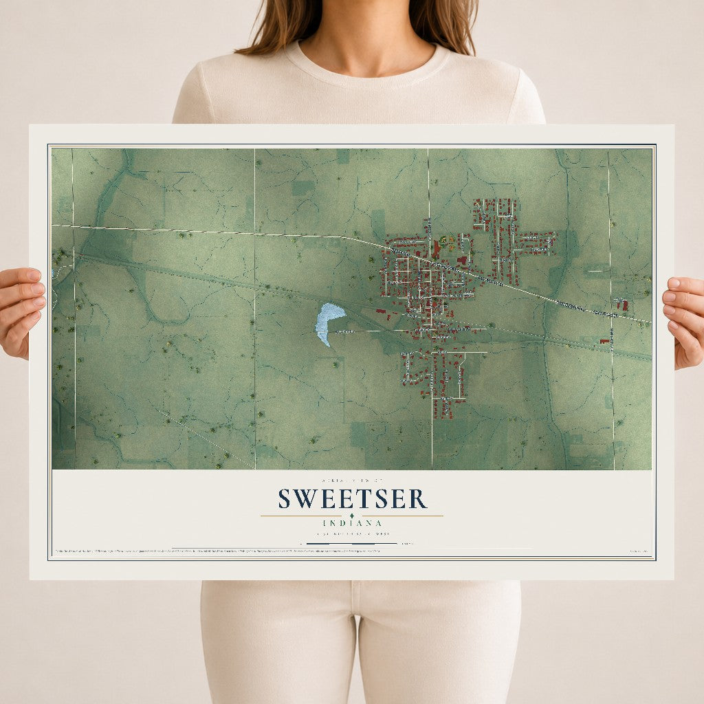 Map of Sweetser, Indiana, 18 x 24 inch unframed archival matte print
