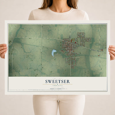 Map of Sweetser, Indiana, 18 x 24 inch unframed archival matte print
