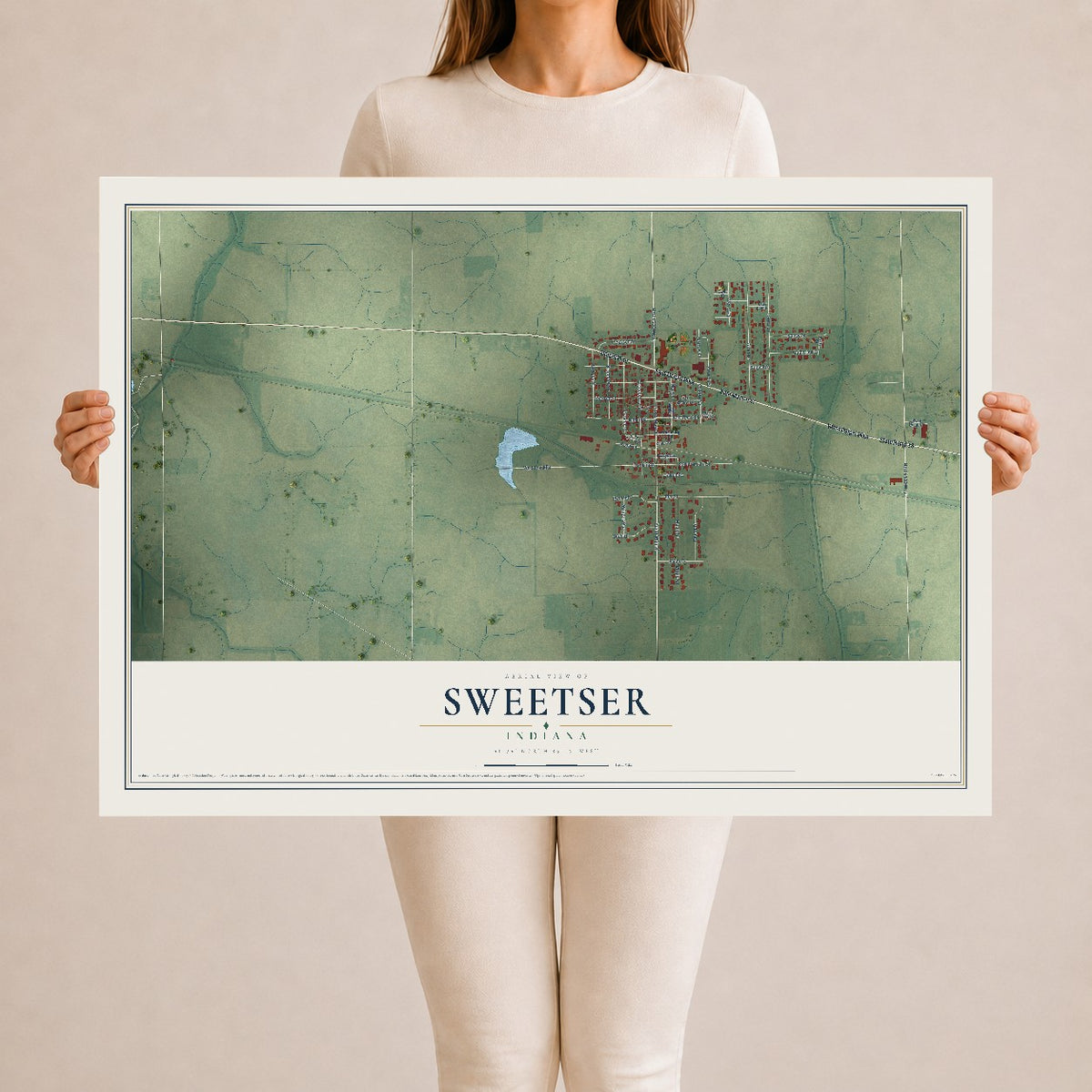 Map of Sweetser, Indiana, 24 x 36 inch unframed archival matte print