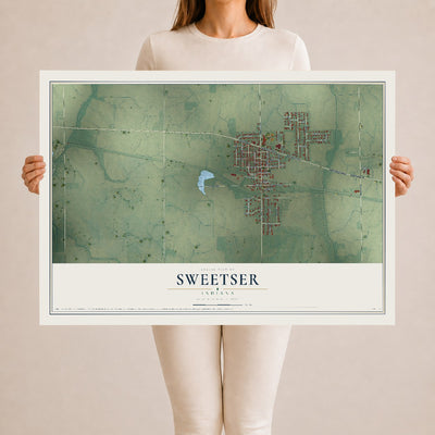 Map of Sweetser, Indiana, 24 x 36 inch unframed archival matte print