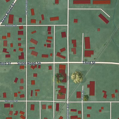 Close-up of the map of Switz City, Indiana print showing street and building detail