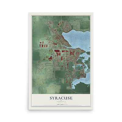 Map of Syracuse, Indiana, 12 x 18 inch unframed archival matte print