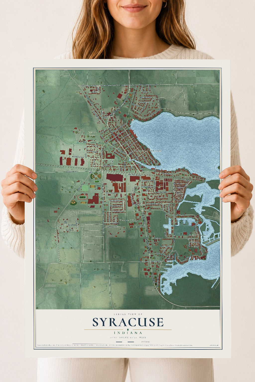 Map of Syracuse, Indiana, 18 x 24 inch unframed archival matte print