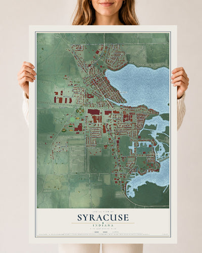 Map of Syracuse, Indiana, 24 x 36 inch unframed archival matte print
