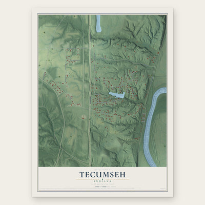 Tecumseh, Indiana map print, the full design