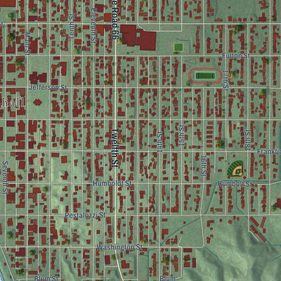 Close-up of the map of Tell City, Indiana print showing street and building detail