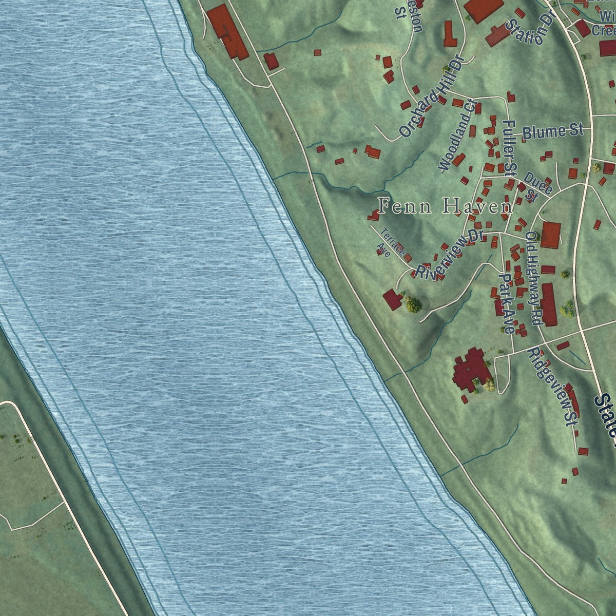 Second close-up of the map of Tell City, Indiana print showing more streets and buildings