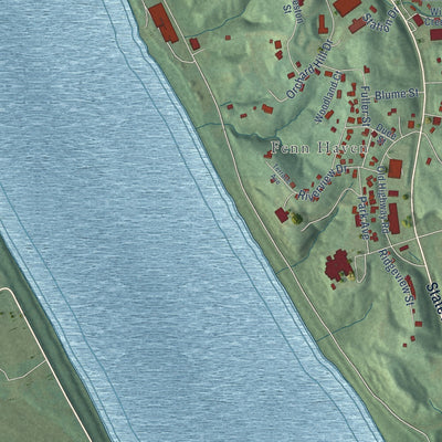 Second close-up of the map of Tell City, Indiana print showing more streets and buildings