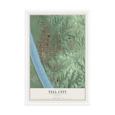 Map of Tell City, Indiana, 12 x 18 inch print in a white wood frame