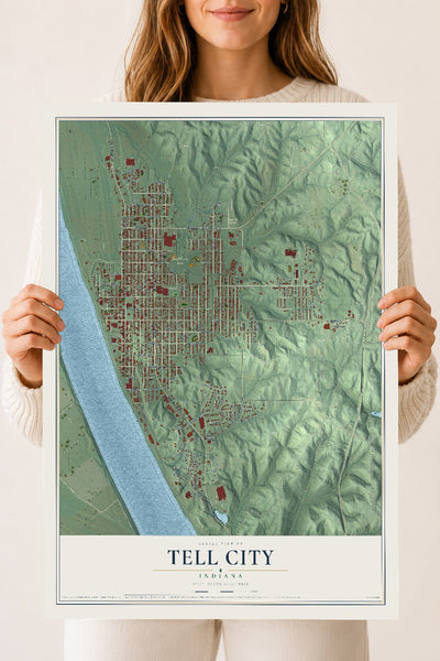 Map of Tell City, Indiana, 18 x 24 inch unframed archival matte print