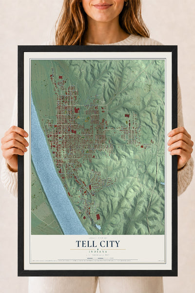 Map of Tell City, Indiana, 18 x 24 inch print in a black wood frame