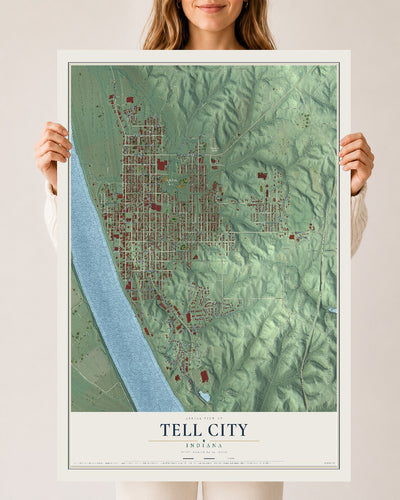 Map of Tell City, Indiana, 24 x 36 inch unframed archival matte print