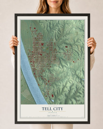 Map of Tell City, Indiana, 24 x 36 inch print in a black wood frame