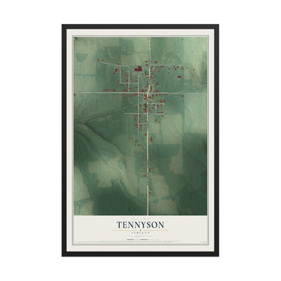 Map of Tennyson, Indiana, 12 x 18 inch print in a black wood frame