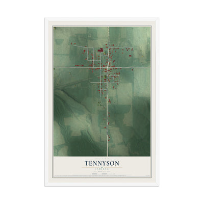 Map of Tennyson, Indiana, 12 x 18 inch print in a white wood frame
