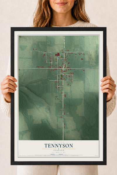 Map of Tennyson, Indiana, 18 x 24 inch print in a black wood frame
