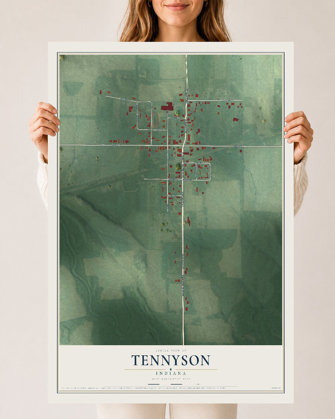 Map of Tennyson, Indiana, 24 x 36 inch unframed archival matte print