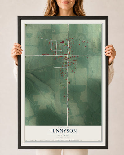 Map of Tennyson, Indiana, 24 x 36 inch print in a black wood frame
