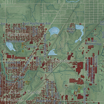 Second close-up of the map of Terre Haute, Indiana print showing more streets and buildings