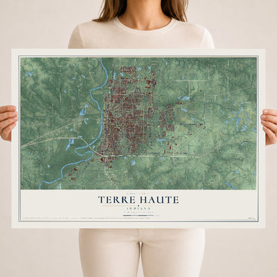 Map of Terre Haute, Indiana, 18 x 24 inch unframed archival matte print