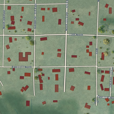 Close-up of the map of Thayer, Indiana print showing street and building detail