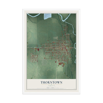 Map of Thorntown, Indiana, 12 x 18 inch print in a white wood frame