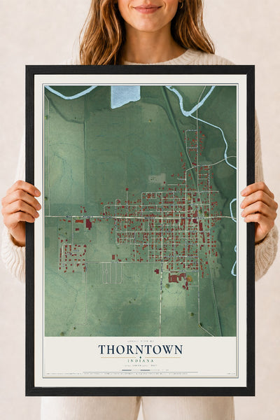 Map of Thorntown, Indiana, 18 x 24 inch print in a black wood frame