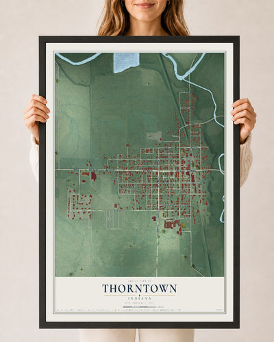 Map of Thorntown, Indiana, 24 x 36 inch print in a black wood frame