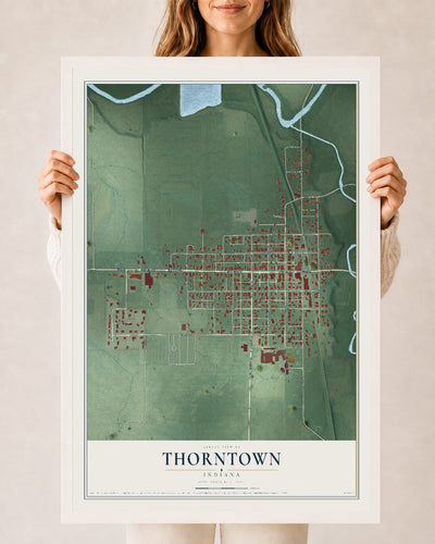 Map of Thorntown, Indiana, 24 x 36 inch print in a white wood frame