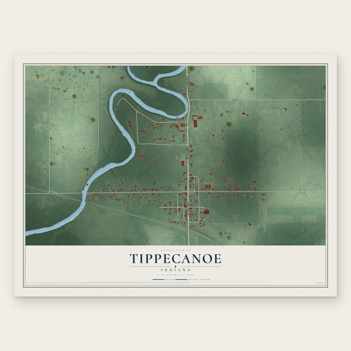 Tippecanoe, Indiana map print, the full design