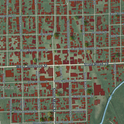 Close-up of the map of Tipton, Indiana print showing street and building detail