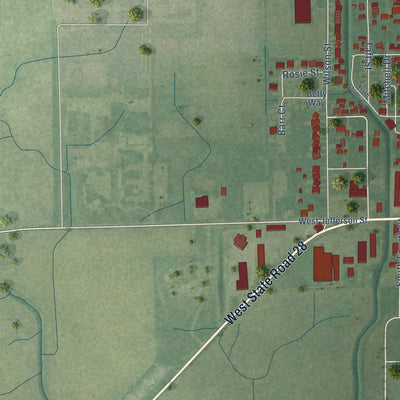 Second close-up of the map of Tipton, Indiana print showing more streets and buildings