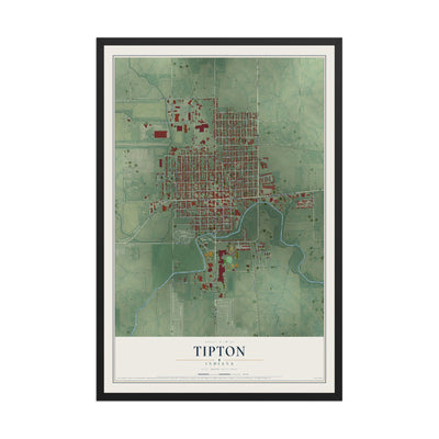 Map of Tipton, Indiana, 12 x 18 inch print in a black wood frame