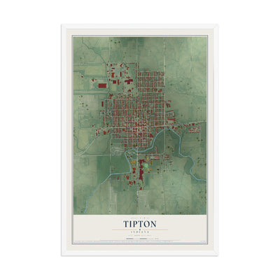 Map of Tipton, Indiana, 12 x 18 inch print in a white wood frame