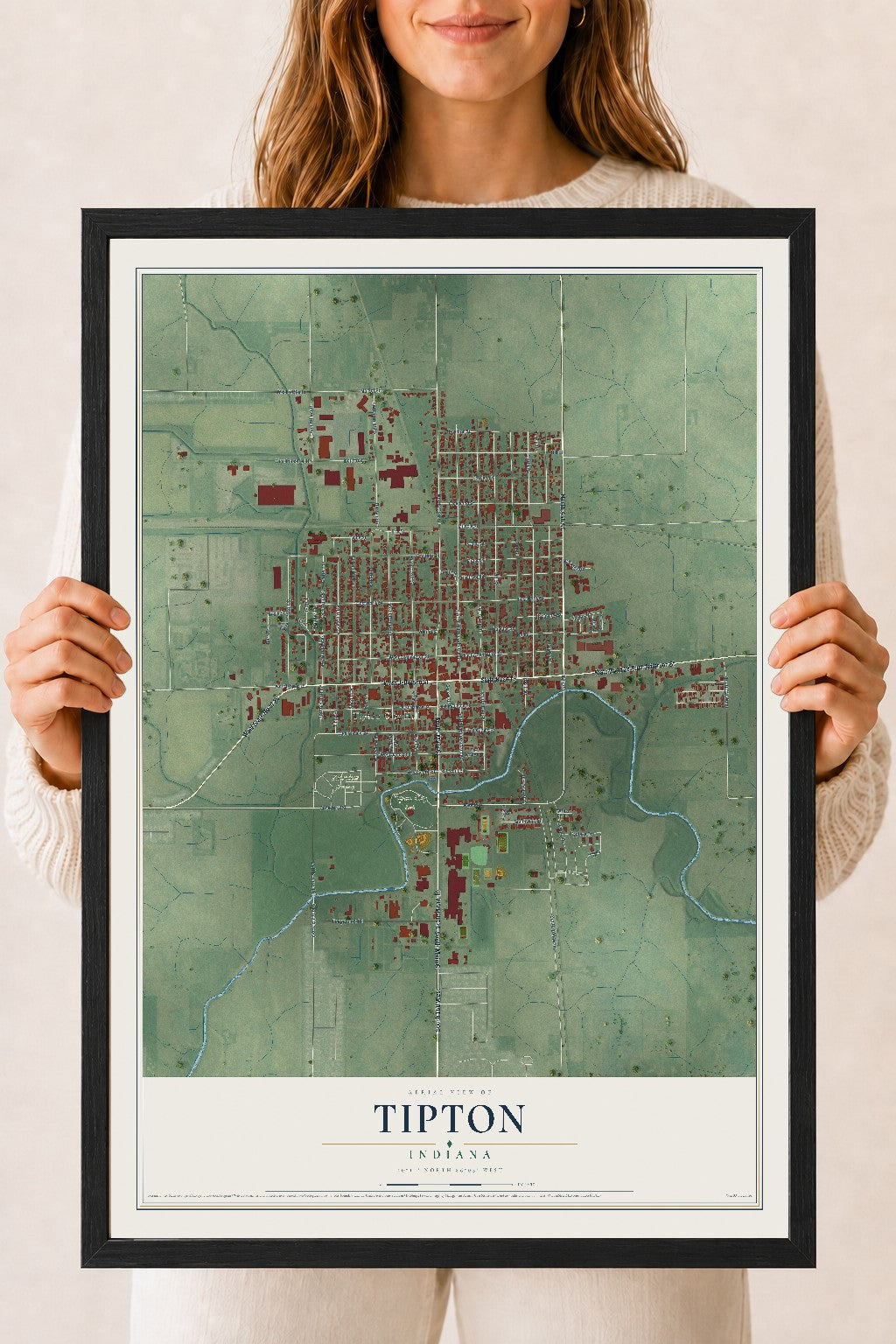 Map of Tipton, Indiana, 18 x 24 inch print in a black wood frame
