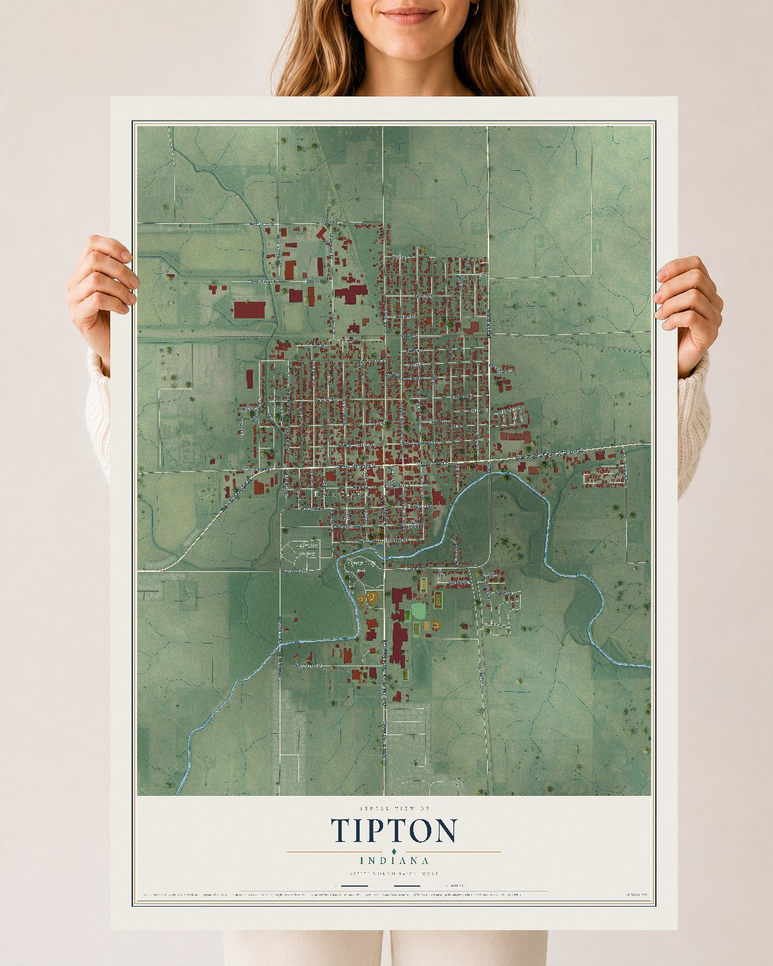 Map of Tipton, Indiana, 24 x 36 inch unframed archival matte print