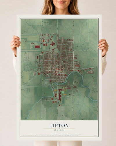 Map of Tipton, Indiana, 24 x 36 inch unframed archival matte print