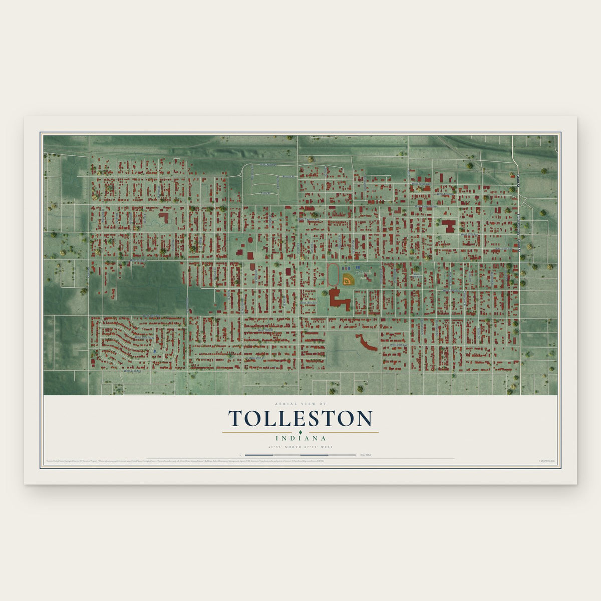 Tolleston, Indiana map print, the full design