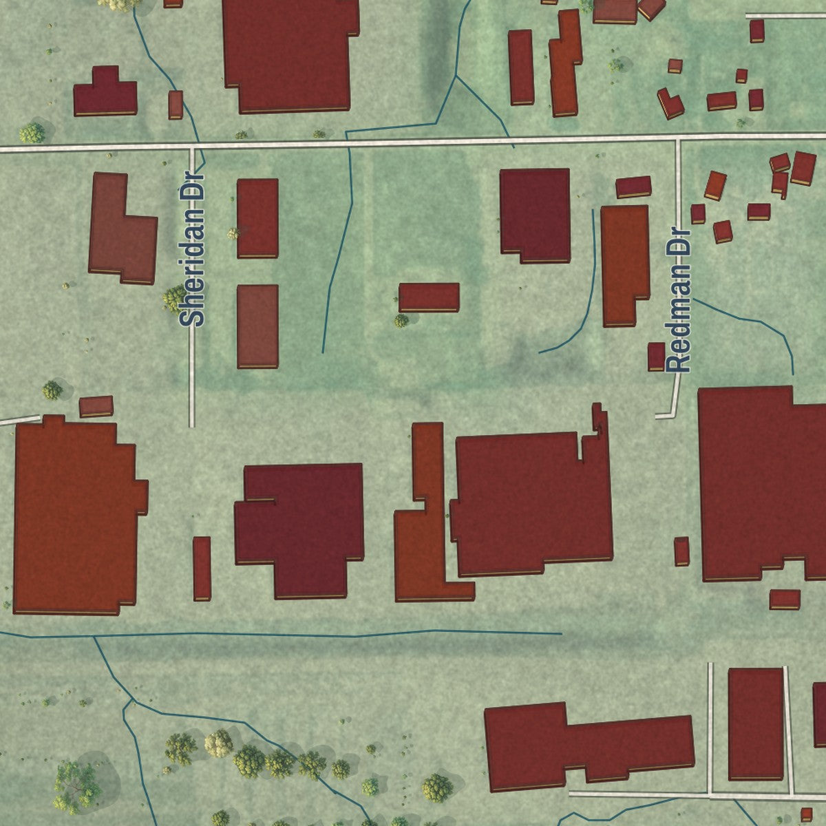 Second close-up of the map of Topeka, Indiana print showing more streets and buildings